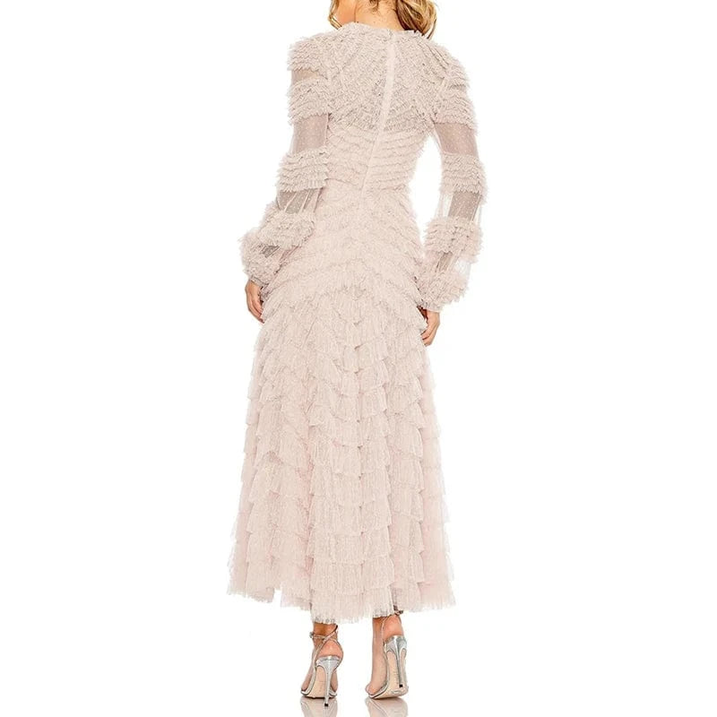 CHICEVER Temperament Patchwork Mesh Long Sleeve Dresses Woman Long Bodycon Dress