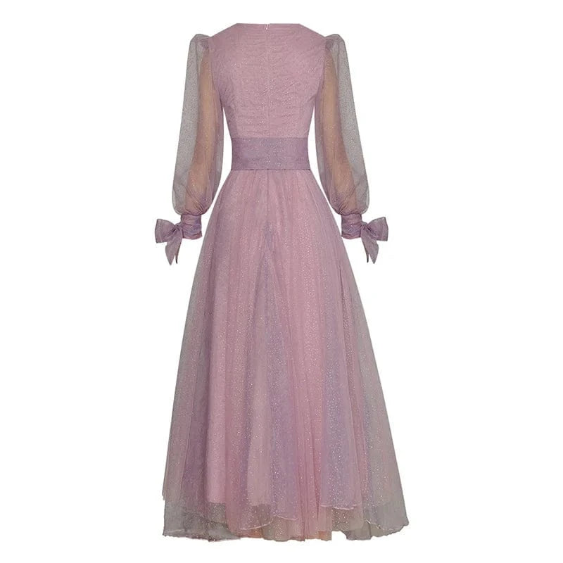 CHICEVER V Neck Long Sleeve High Waist Solid Loose A Line Dresses Long Sleeve Bodycon Dress