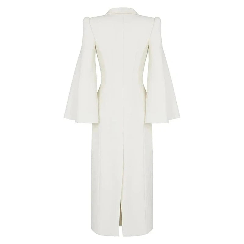 CHICEVER Winter Notched Collar Flare Sleeve Patchwork Double Breasted Jackets For Women 2023