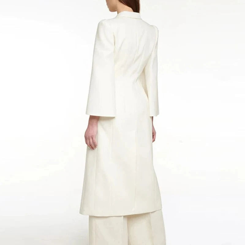 CHICEVER Winter Notched Collar Flare Sleeve Patchwork Double Breasted Jackets For Women 2023