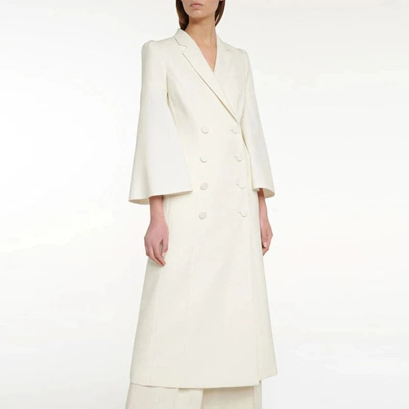 CHICEVER Winter Notched Collar Flare Sleeve Patchwork Double Breasted Jackets For Women 2023