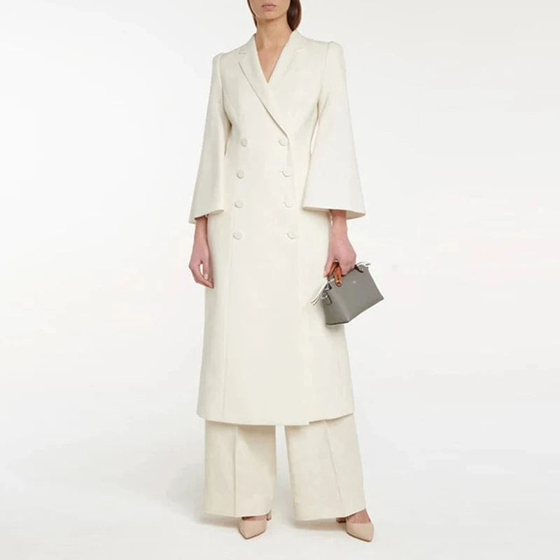 CHICEVER Winter Notched Collar Flare Sleeve Patchwork Double Breasted Jackets For Women 2023