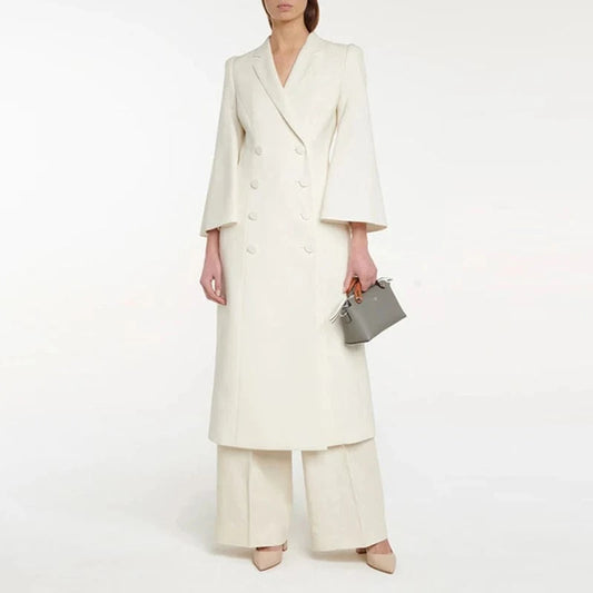 CHICEVER Winter Notched Collar Flare Sleeve Patchwork Double Breasted Jackets For Women 2023