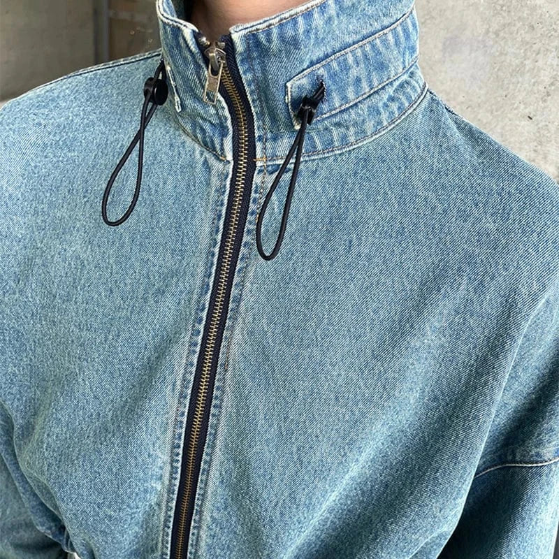 CHICEVER Winter Stand Collar Spliced Drawstring Long Sleeve Patchwork Zipper Women Jacket 2023