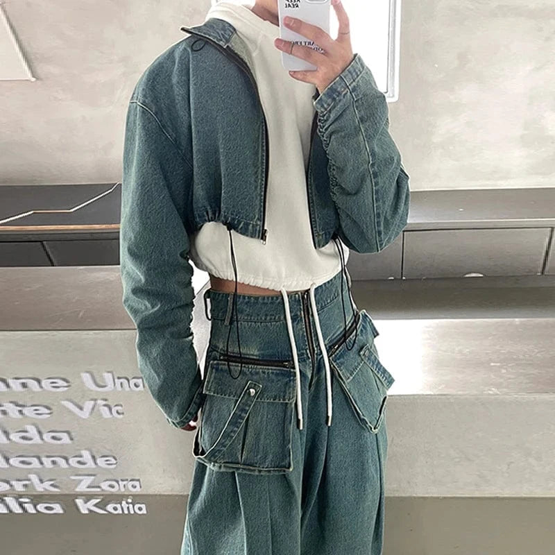 CHICEVER Winter Stand Collar Spliced Drawstring Long Sleeve Patchwork Zipper Women Jacket 2023