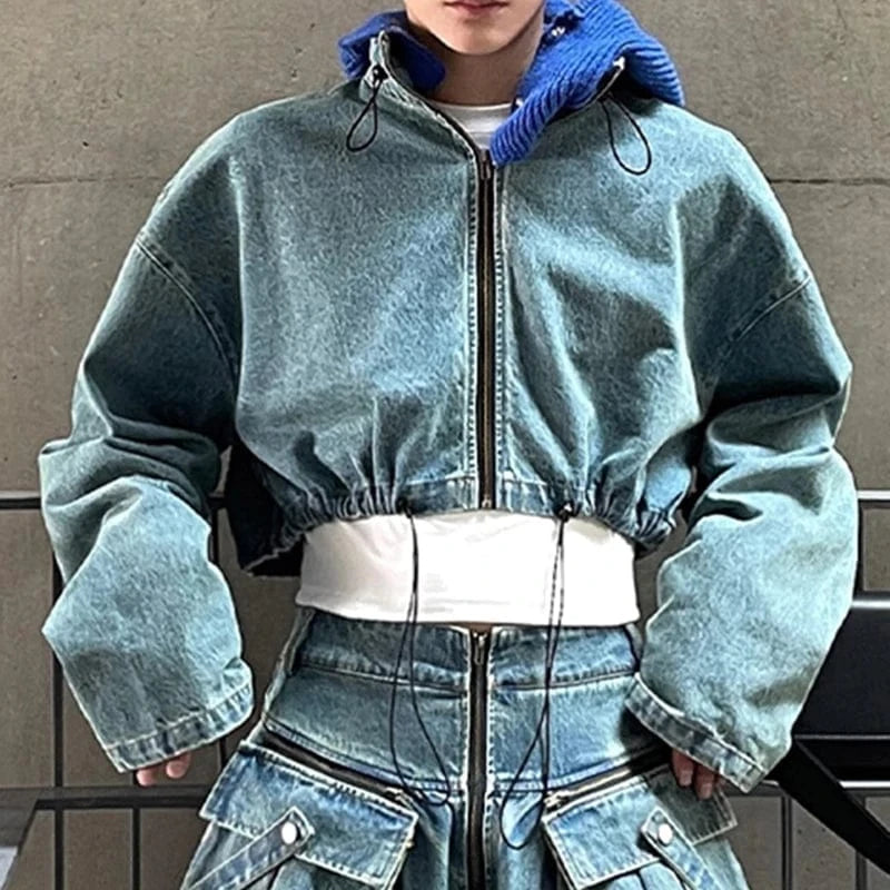 CHICEVER Winter Stand Collar Spliced Drawstring Long Sleeve Patchwork Zipper Women Jacket 2023