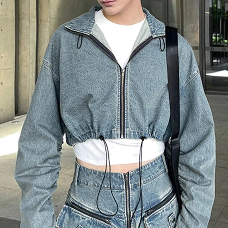 CHICEVER Winter Stand Collar Spliced Drawstring Long Sleeve Patchwork Zipper Women Jacket 2023