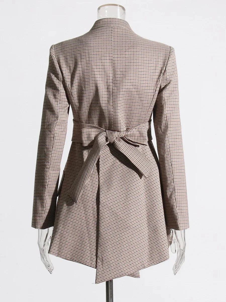 CHICEVER Winter V Neck Long Sleeve Colorblock Plaid Irregular Hem Jackets For Women 2023