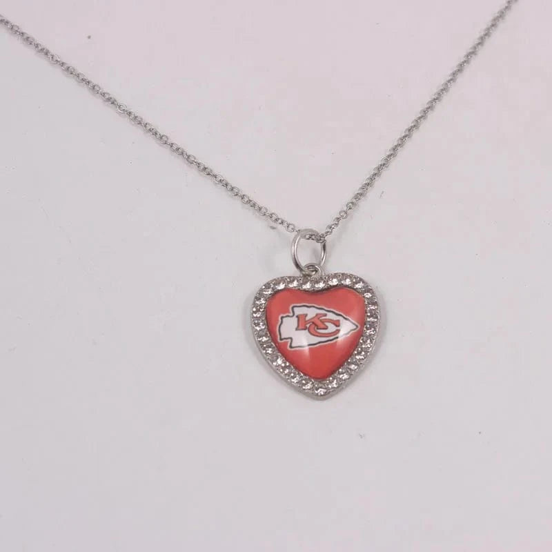chiefs New Arrival 32 designs rhinestone heart American football pendant charms accessories stainless steel necklace heart necklace