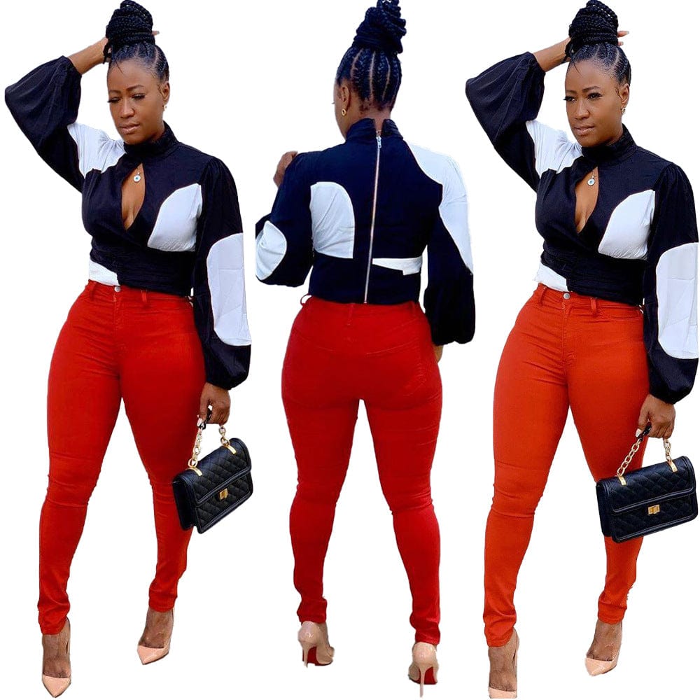 Chiffon Tops For Women Office Trendy Patchwork Zipper Back Shirts Blouses For Ladies Bandage Fashion Sexy Western Top