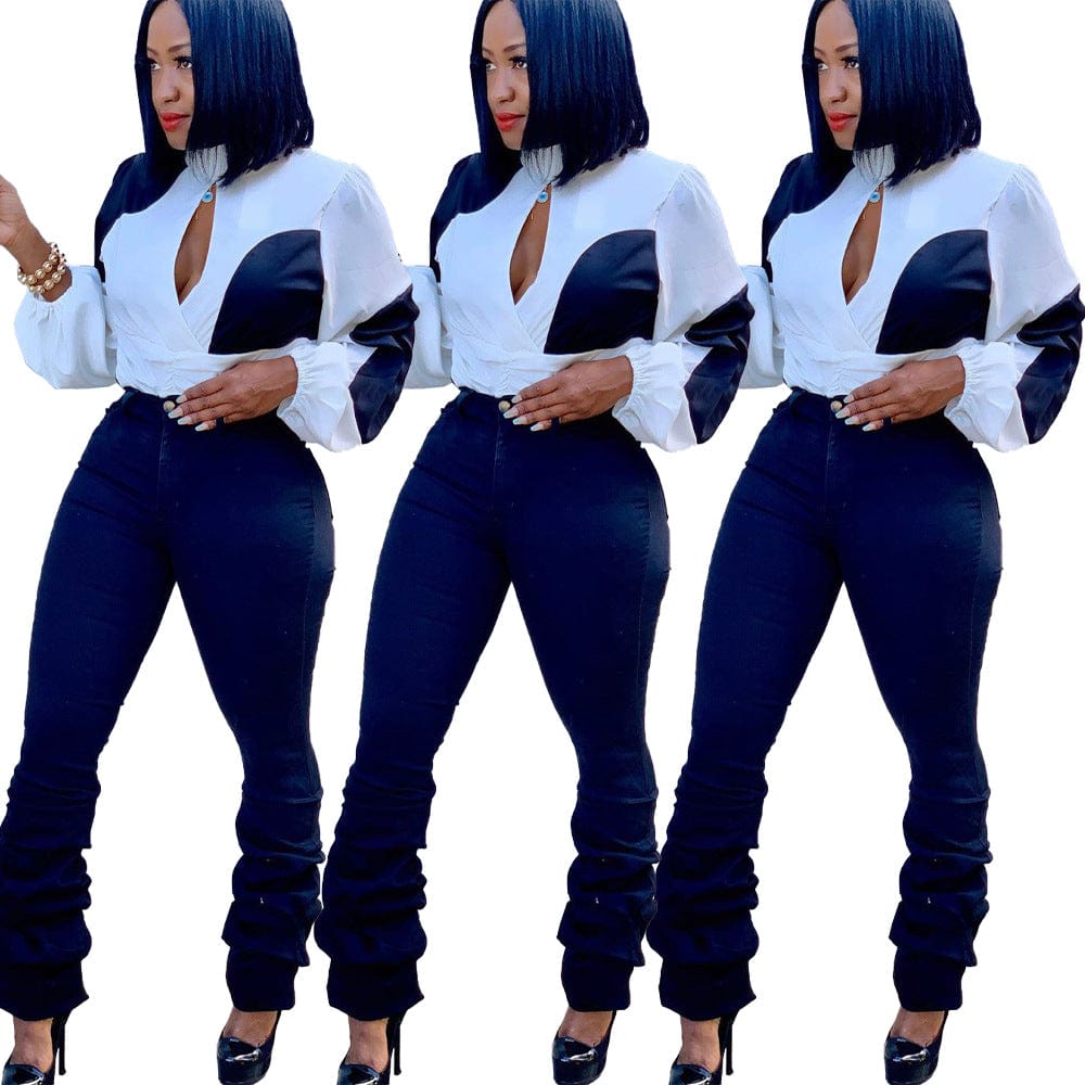 Chiffon Tops For Women Office Trendy Patchwork Zipper Back Shirts Blouses For Ladies Bandage Fashion Sexy Western Top