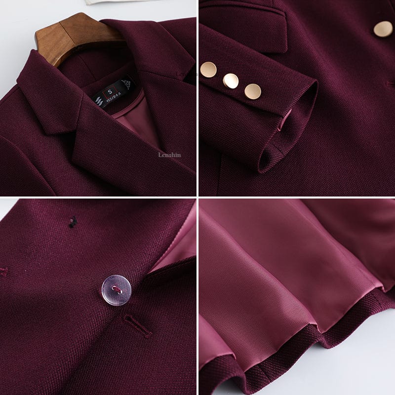 China Factory Direct Sell 2 Piece Suit Set for Women Wine Pant Suits Business Office Lady Work Wear Formal Blazer with Trouser