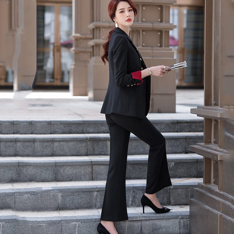 China Factory Direct Sell 2 Piece Suit Set for Women Wine Pant Suits Business Office Lady Work Wear Formal Blazer with Trouser