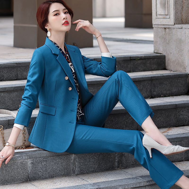 China Factory Direct Sell 2 Piece Suit Set for Women Wine Pant Suits Business Office Lady Work Wear Formal Blazer with Trouser
