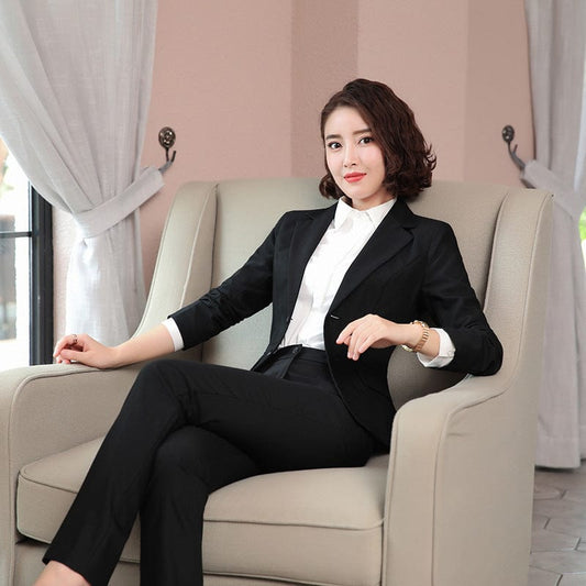 China Factory Formal Soft Black Pant Suit for Women Work Wear Office Lady Style Business Blazer with Pants