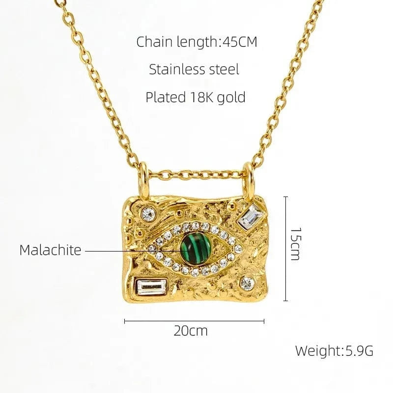 China wholesale zircon Pendant Low price fashion 18K Gold plating stainless steel necklace fresh water pearl Malachite necklace