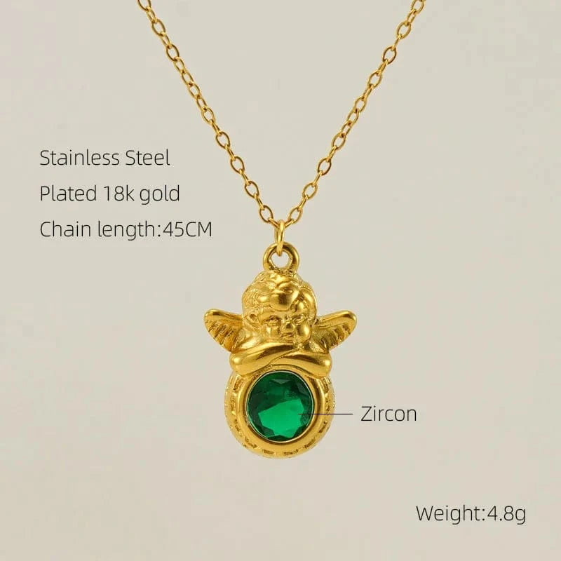 China wholesale zircon Pendant Low price fashion 18K Gold plating stainless steel necklace fresh water pearl Malachite necklace