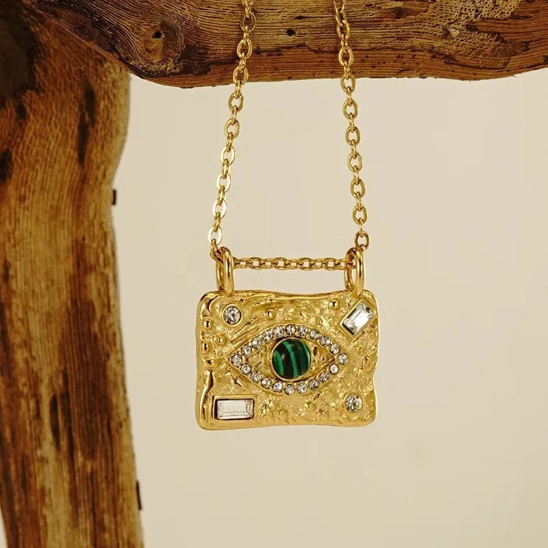 China wholesale zircon Pendant Low price fashion 18K Gold plating stainless steel necklace fresh water pearl Malachite necklace