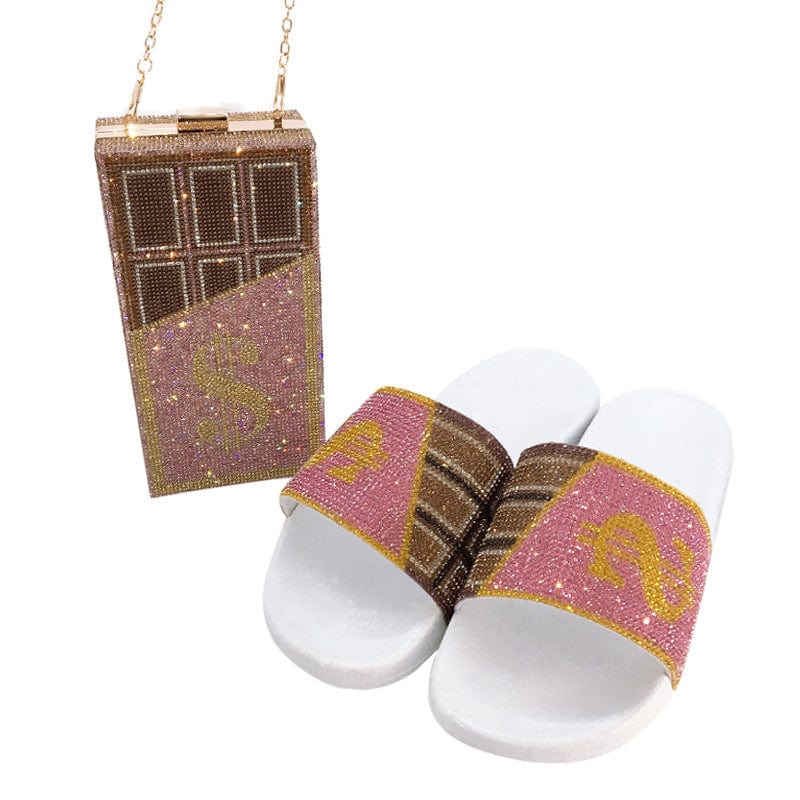 Chocolate set 2022 Rhinestone Money Bags Purse and Handbags For Women Bling Money Purse With Slides