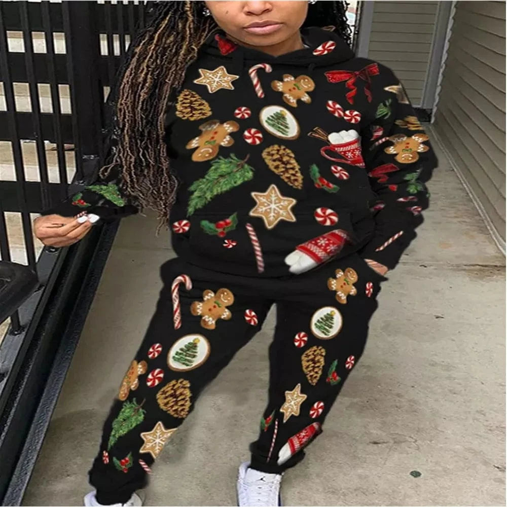 Christmas Clothes Adults Winter 2 Piece Jogger Sets Pants Sweatshirt Two Piece Jogging Suit Sweatpants and Hoodie Outfits