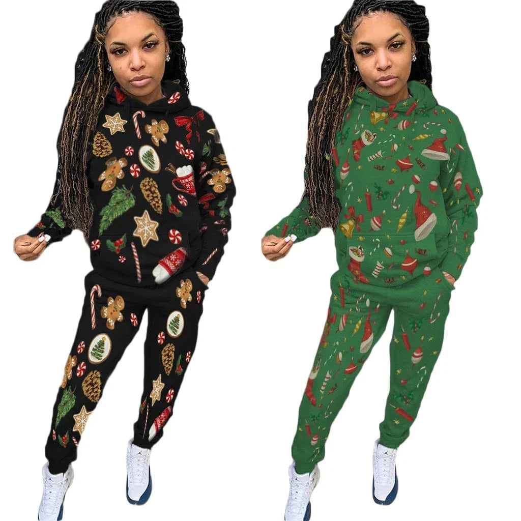 Christmas Clothes Adults Winter 2 Piece Jogger Sets Pants Sweatshirt Two Piece Jogging Suit Sweatpants and Hoodie Outfits