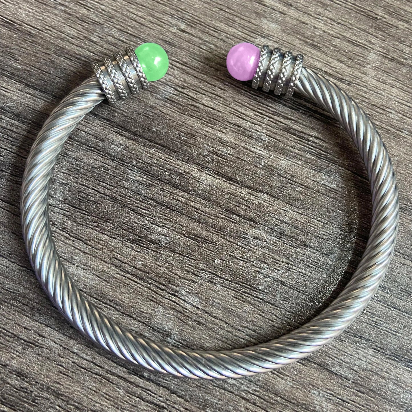 classic / 19CM / 1 Customize Color Designer Pink Green Pearl Cuff Open Full Bangle Stainless Steel Cable Twist Bracelet Women Wedding Jewelry