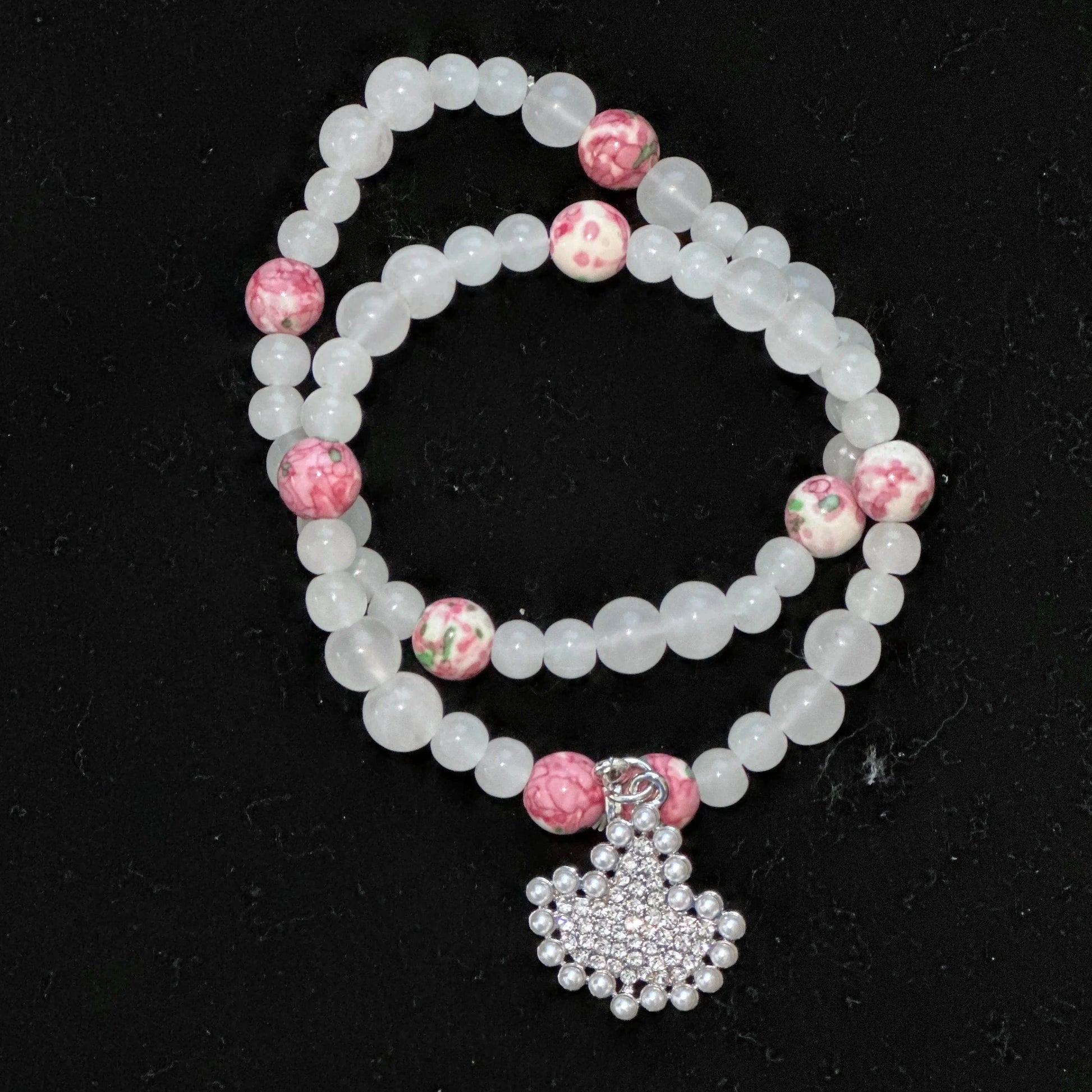 classic / 19CM / 2 Elegant Pink Green Candy Color White Beads Maple Leaf Pearl Rhinestone Pendant Transparent Natural Stone Chain Bracelet Jewelry
