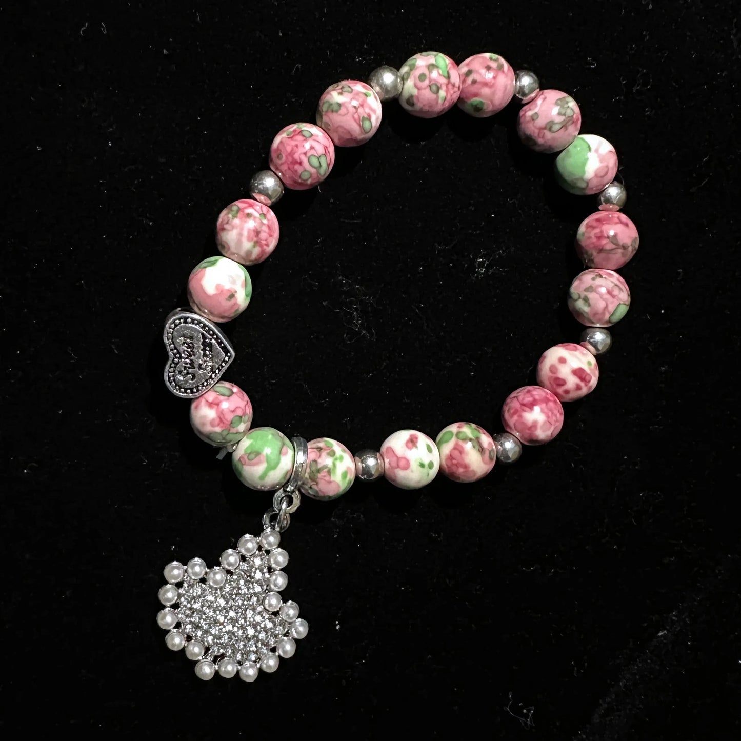 classic / 19CM / 3 Elegant Pink Green Candy Color White Beads Maple Leaf Pearl Rhinestone Pendant Transparent Natural Stone Chain Bracelet Jewelry