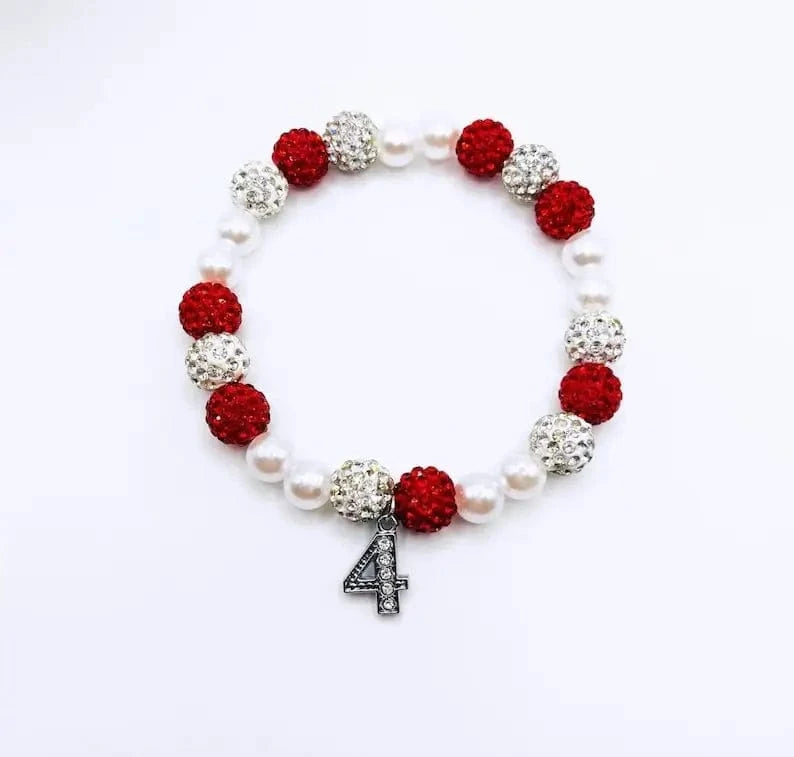 classic / 19CM / 4 Delta Red White Beaded Custom Elastic Handmade Bracelets DST Rhinestone 1913 Elephant Charm Tassel Bracelet