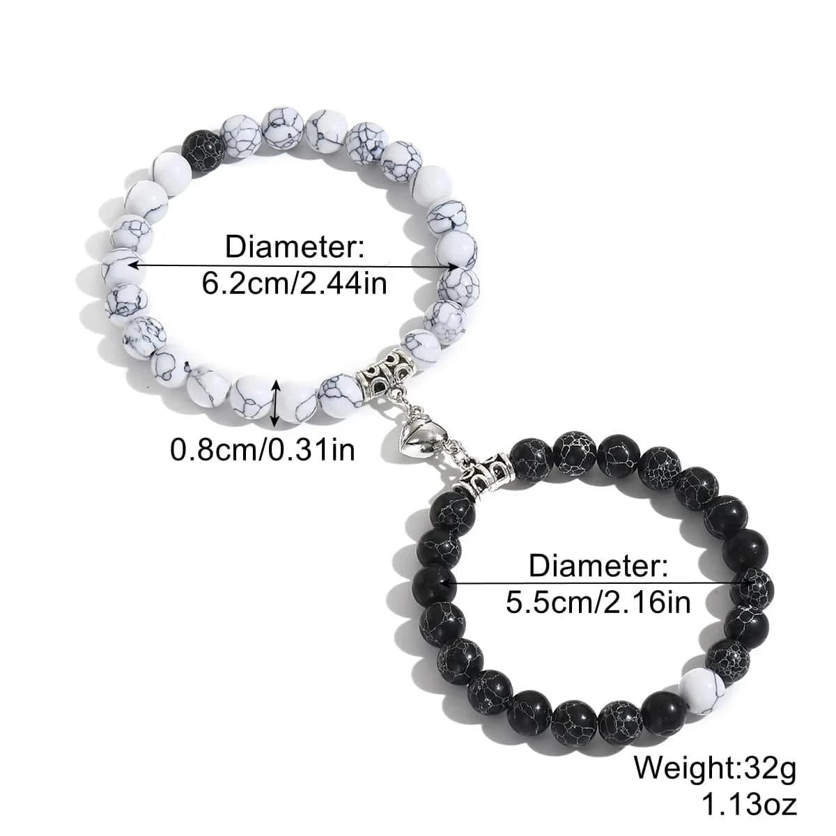 classic / 19CM / Black white DST Inspiration Double Bracelets Delta Red White Beaded Magnetic Heart-shaped Bracelet