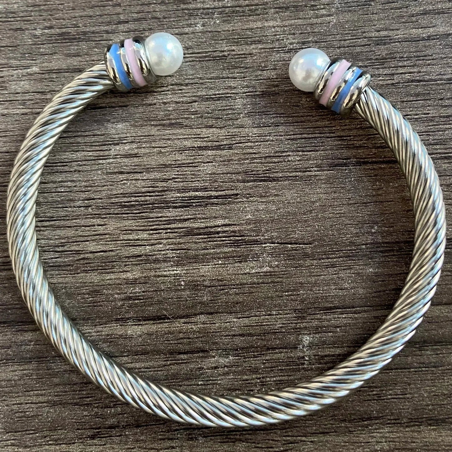 classic / 19CM / Blue pink All Pink Custom Stainless Steel Enamel Open Cable Bangle Bracelet for Girls