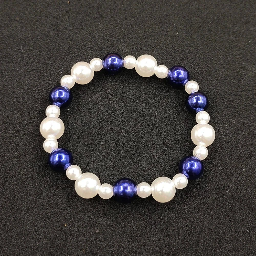 classic / 19CM / Blue white Customized Colorful Round Beads White Pearl Bracelet Bangle Jewelry Accessories Ladies'Party Gift Wholesale