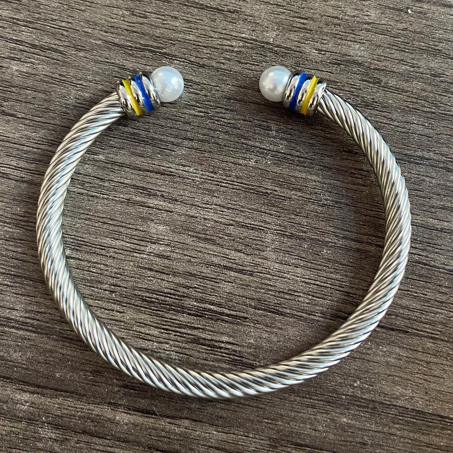 classic / 19CM / Blue yellow TLOD Pink White Custom Stainless Steel Wire Rope Three Layers Enamel Open Cable Bangle Bracelets