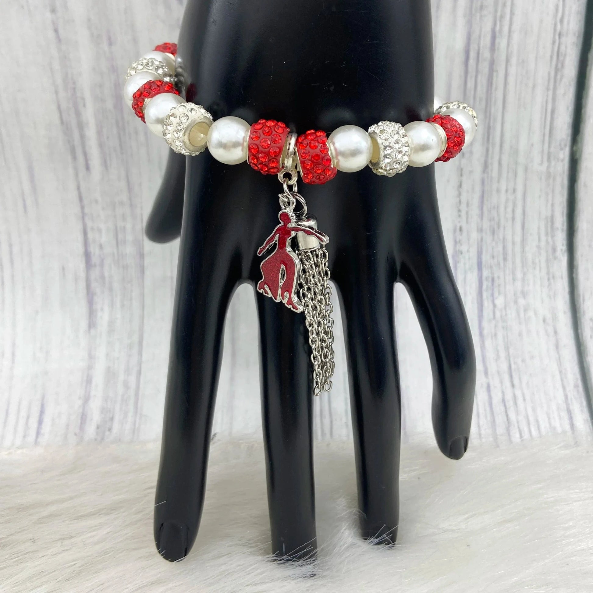 classic / 19CM / dst Delta DST Fortitude White Pearl Red White Bling Charm Metal Tassel Elastic Bracelets Jewelry