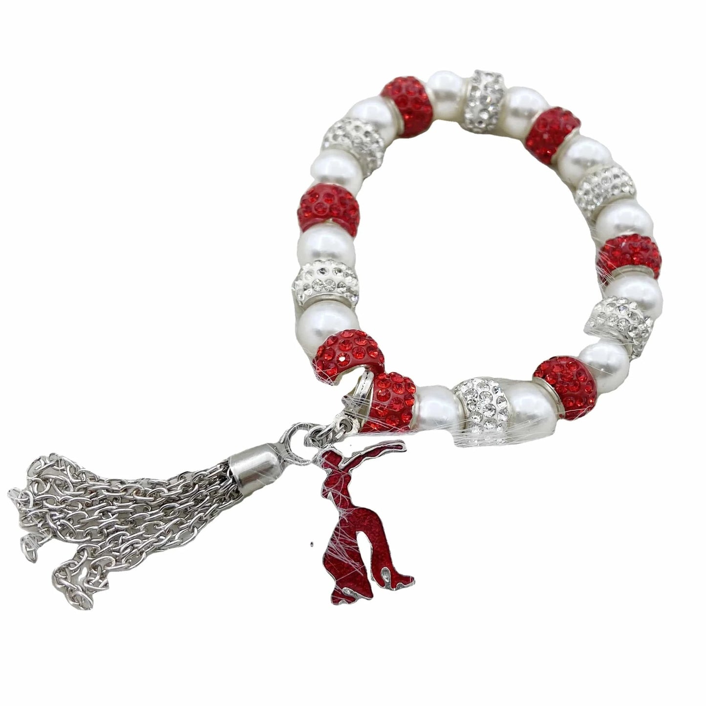 classic / 19CM / dst Delta DST Fortitude White Pearl Red White Bling Charm Metal Tassel Elastic Bracelets Jewelry
