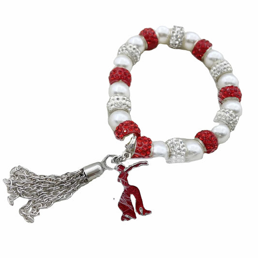 classic / 19CM / dst Delta DST Fortitude White Pearl Red White Bling Charm Metal Tassel Elastic Bracelets Jewelry