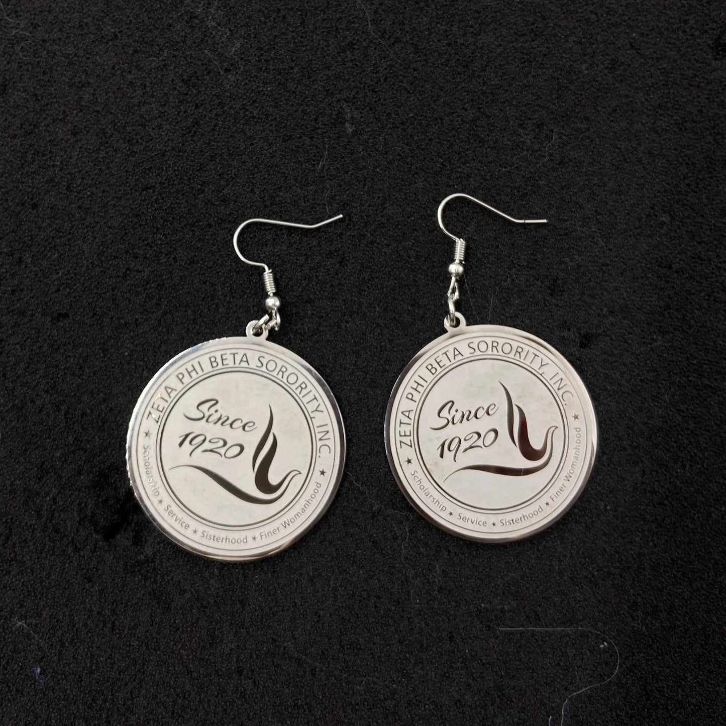 classic / 19CM / earrings Zeta Phi Beta Custom Greek Letter ZPB Dove Stainless steel Thick Chain Round Pendant Earrings Necklace Jewelry Set