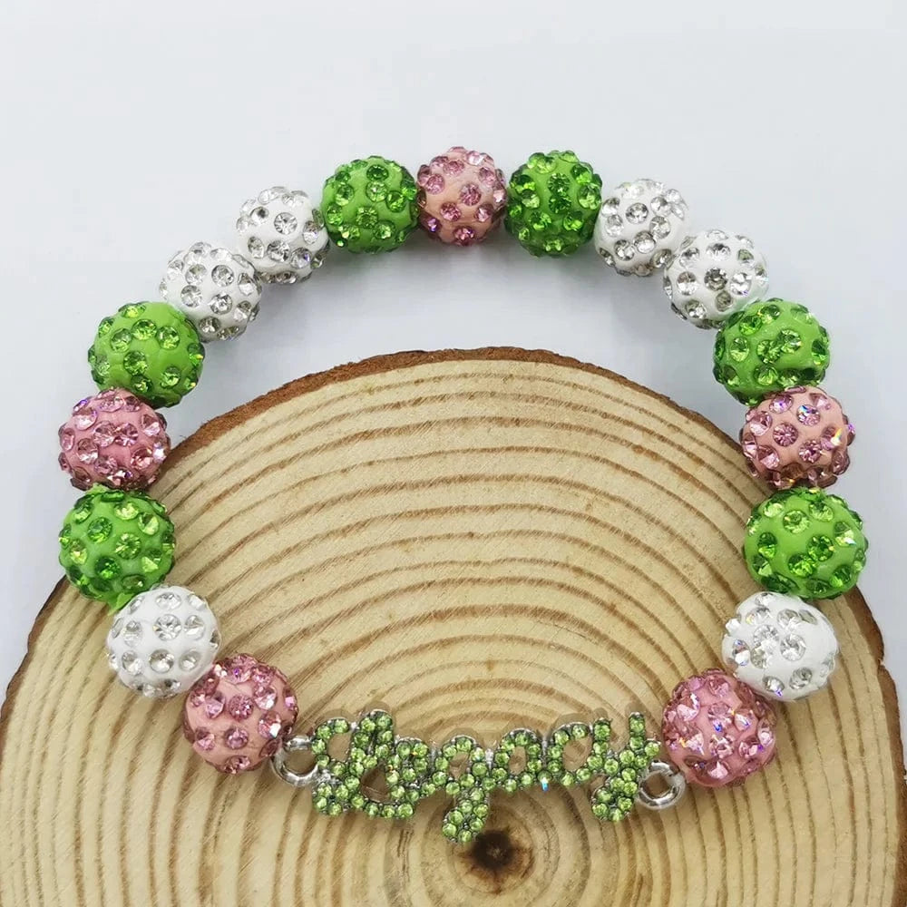 classic / 19CM / Green Letter Green Pink Greek Letter Finer Sorority Bling Rhinestones Legacy Bracelet Jewelry For Girl Women Gift