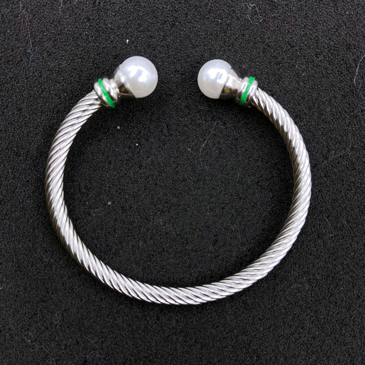 classic / 19CM / green Pink Green Custom Stainless Steel Open Bracelet Single Layers Big Pearl Bangle Women's Jewelry Gift