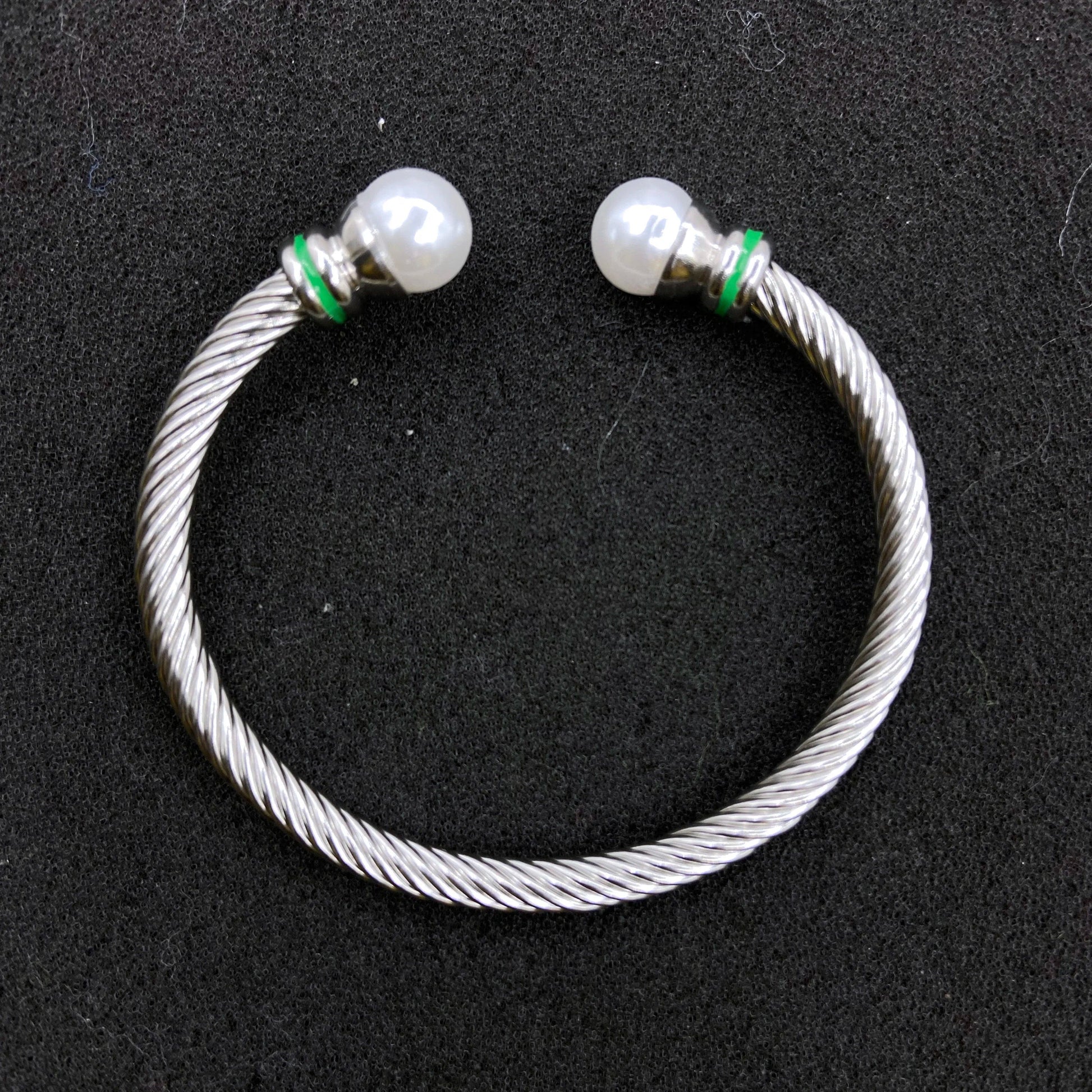 classic / 19CM / green Pink Green Custom Stainless Steel Open Bracelet Single Layers Big Pearl Bangle Women's Jewelry Gift