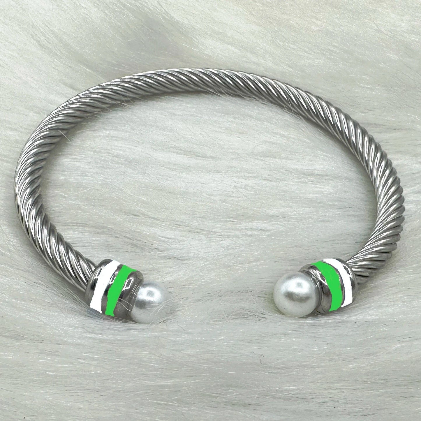classic / 19CM / green white TLOD Pink White Custom Stainless Steel Wire Rope Three Layers Enamel Open Cable Bangle Bracelets