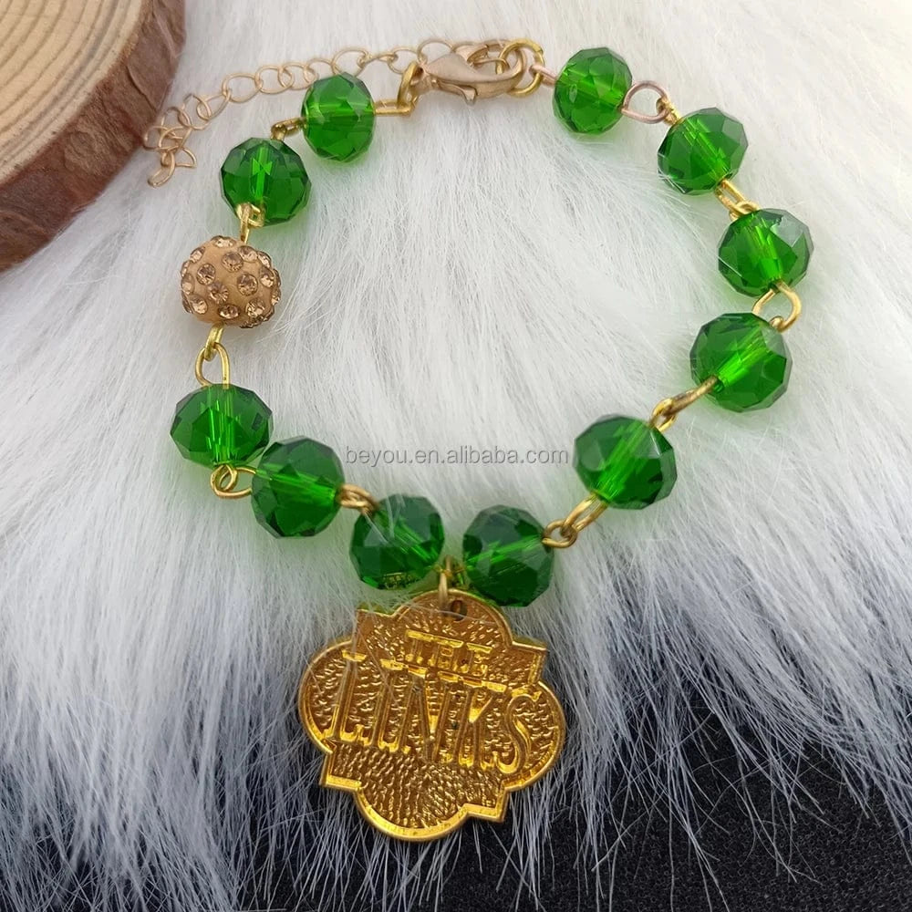 classic / 19CM / links New Elastic HandMade Greek Sorority Green White Irregular Beads Chain DIY LINKS Charm Bracelet Gold Tassel Jewelry Accessories