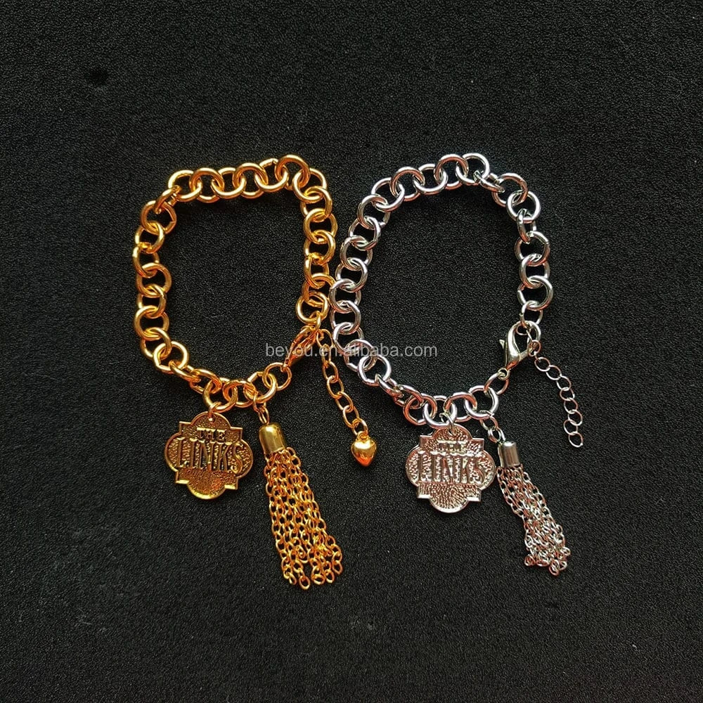 classic / 19CM / links New Elastic HandMade Greek Sorority Green White Irregular Beads Chain DIY LINKS Charm Bracelet Gold Tassel Jewelry Accessories