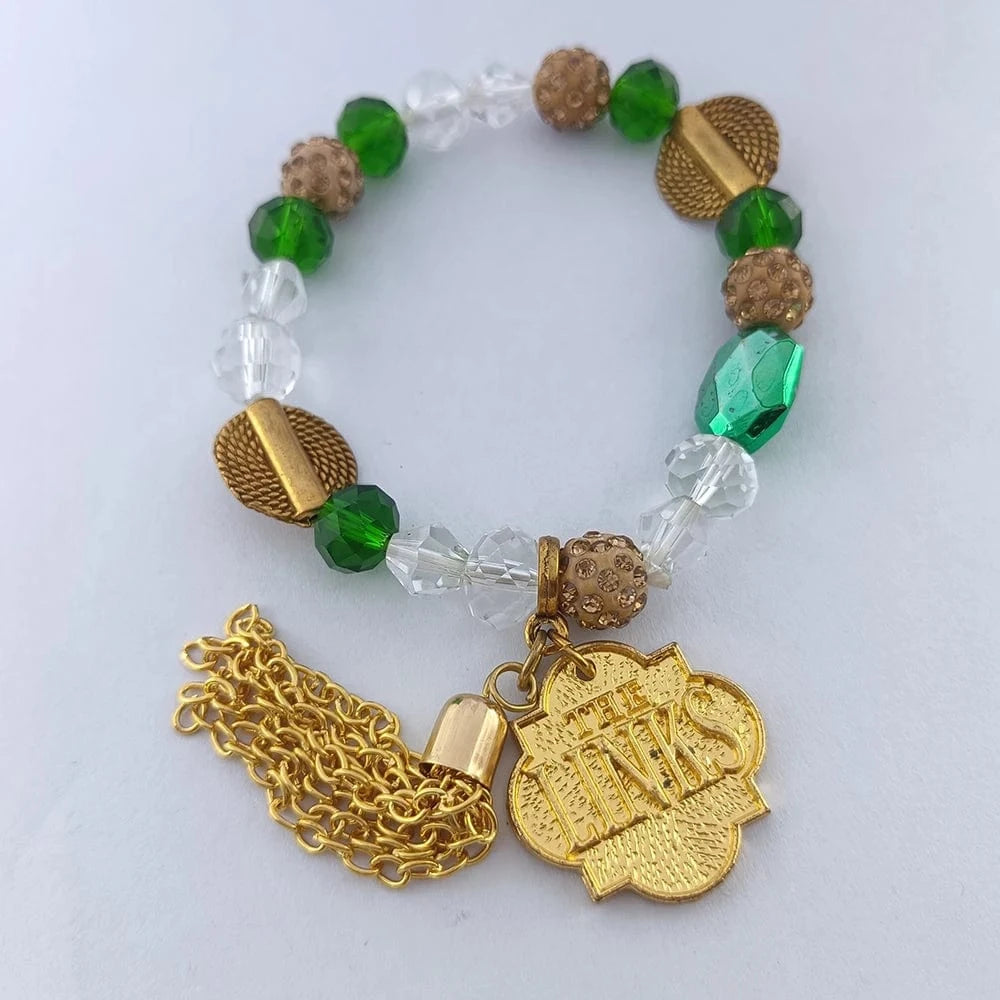 classic / 19CM / links New Elastic HandMade Greek Sorority Green White Irregular Beads Chain DIY LINKS Charm Bracelet Gold Tassel Jewelry Accessories