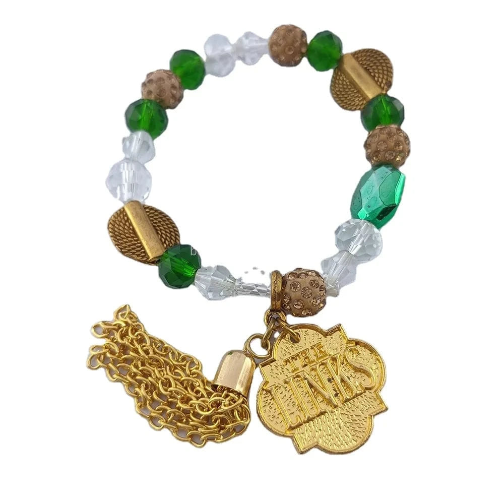 classic / 19CM / links New Elastic HandMade Greek Sorority Green White Irregular Beads Chain DIY LINKS Charm Bracelet Gold Tassel Jewelry Accessories