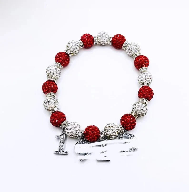 classic / 19CM / number Delta Red White Beaded Custom Elastic Handmade Bracelets DST Rhinestone 1913 Elephant Charm Tassel Bracelet