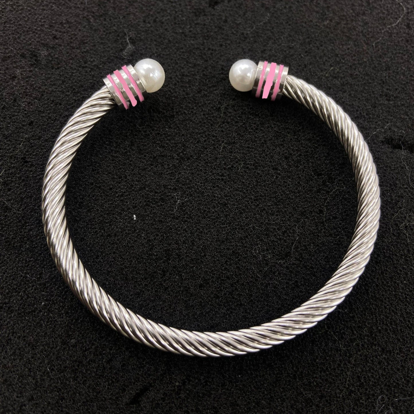 classic / 19CM / Pink Pink Pink All Pink Custom Stainless Steel Enamel Open Cable Bangle Bracelet for Girls