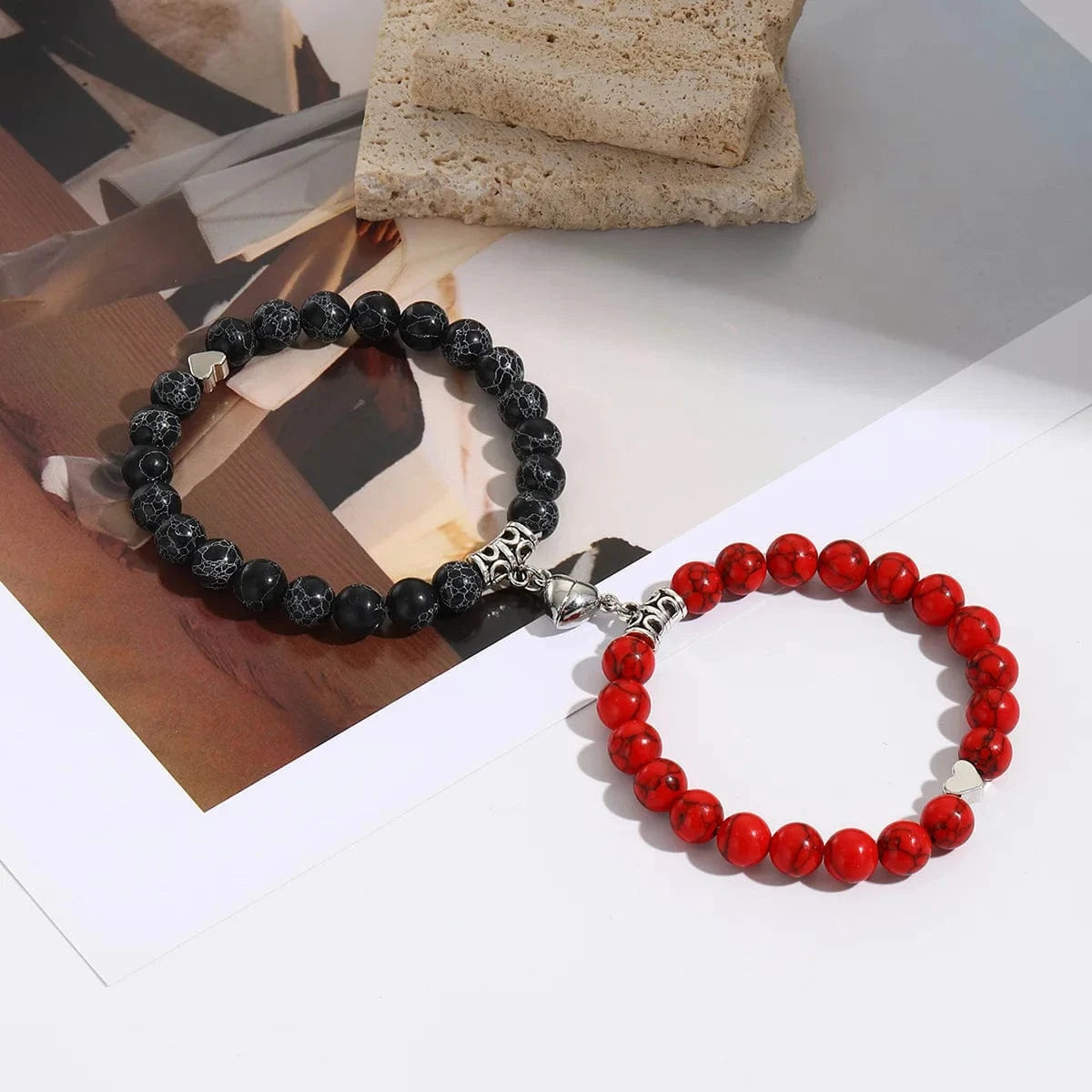 classic / 19CM / Red Black DST Inspiration Double Bracelets Delta Red White Beaded Magnetic Heart-shaped Bracelet