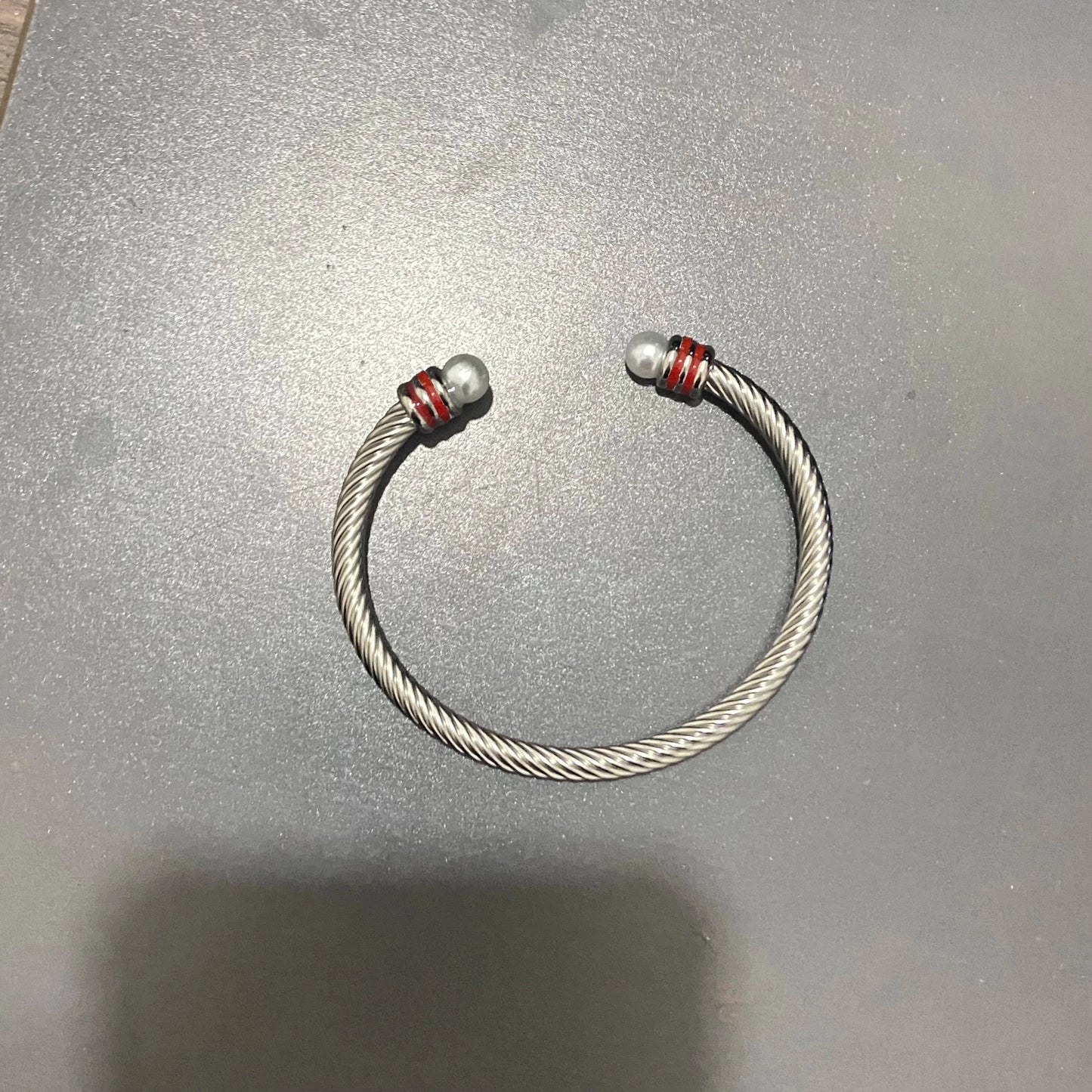 classic / 19CM / Red red TLOD Pink White Custom Stainless Steel Wire Rope Three Layers Enamel Open Cable Bangle Bracelets