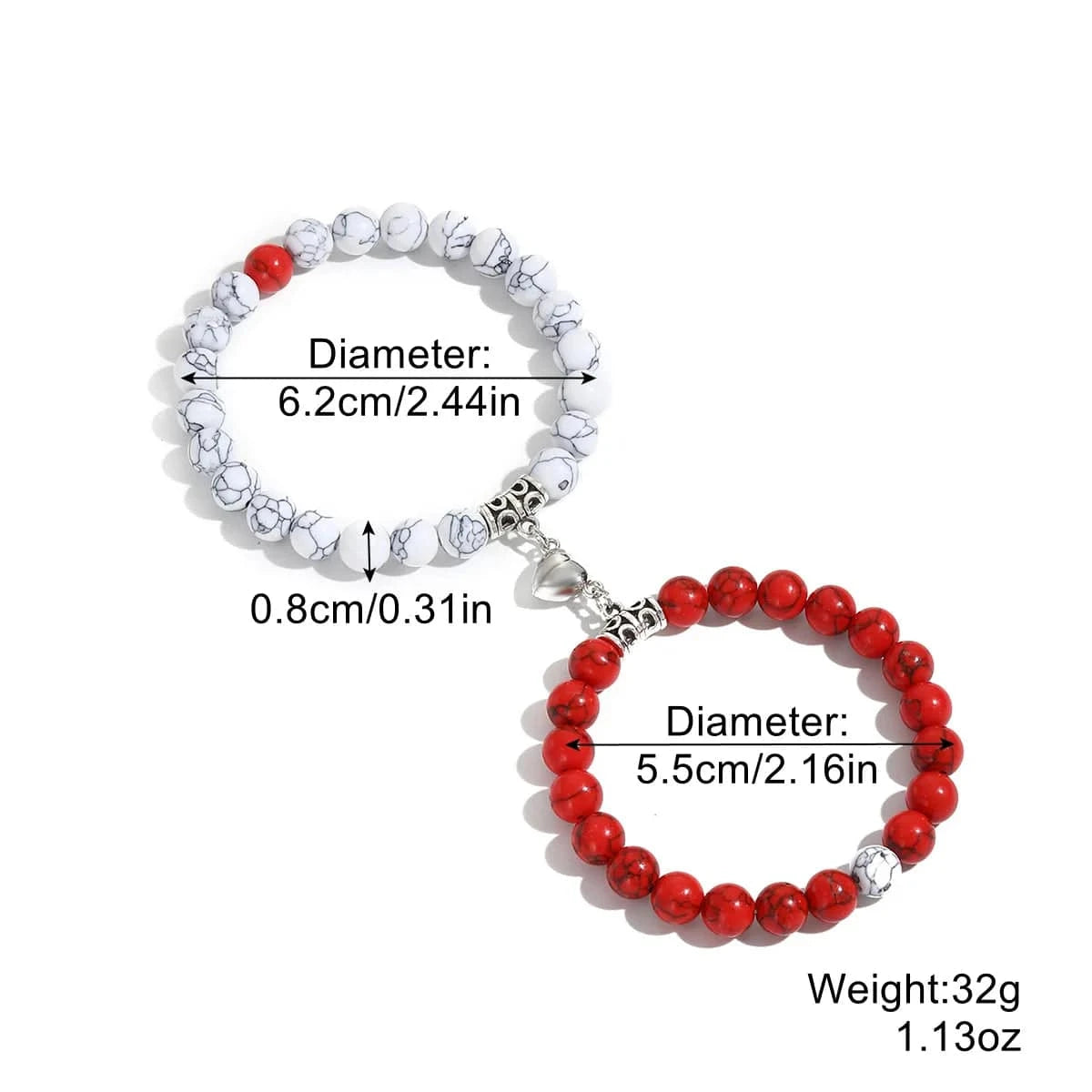 classic / 19CM / Red white DST Inspiration Double Bracelets Delta Red White Beaded Magnetic Heart-shaped Bracelet
